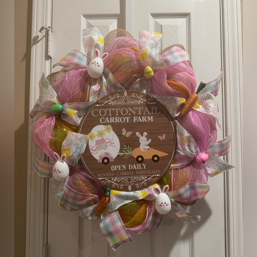 Easter Bunny Wreath with Pink and White Accents